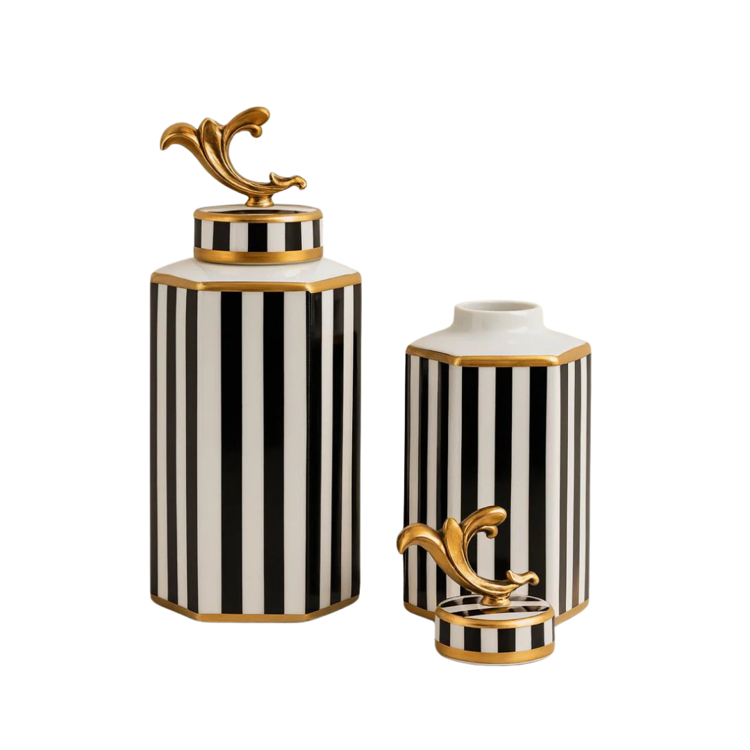 Monochrome Striped Black White Jars